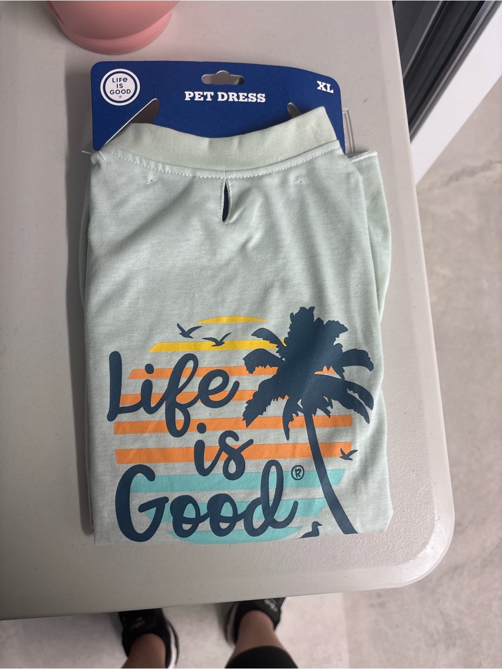 Life Is Good Mint Pet Dress with Blue Palm & Orange Stripes